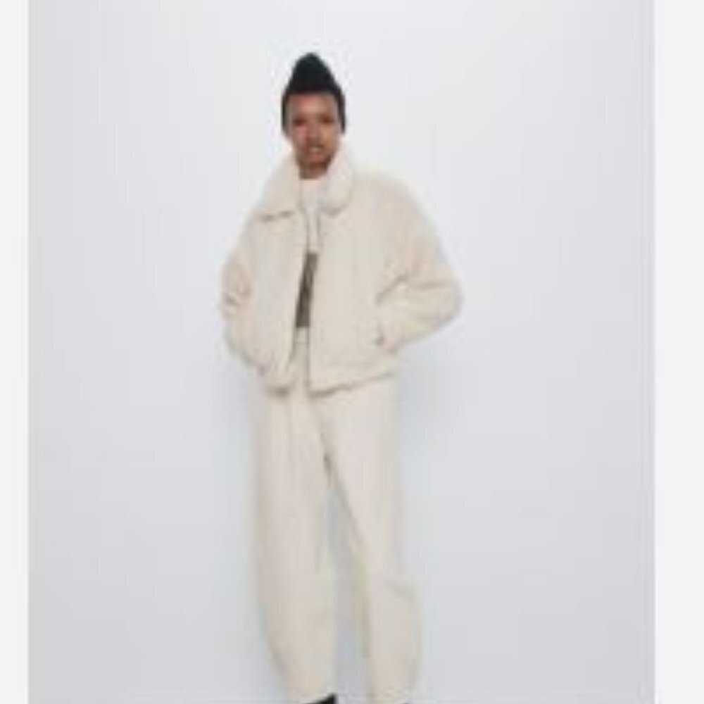 Zara Cropped Faux Shearling Jacket Sz: S
